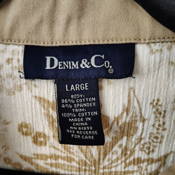 DENIM & CO. Tan Button-Up Large Women's Waist Length Jean Jacket Long Sleeve - Picture 5 of 5